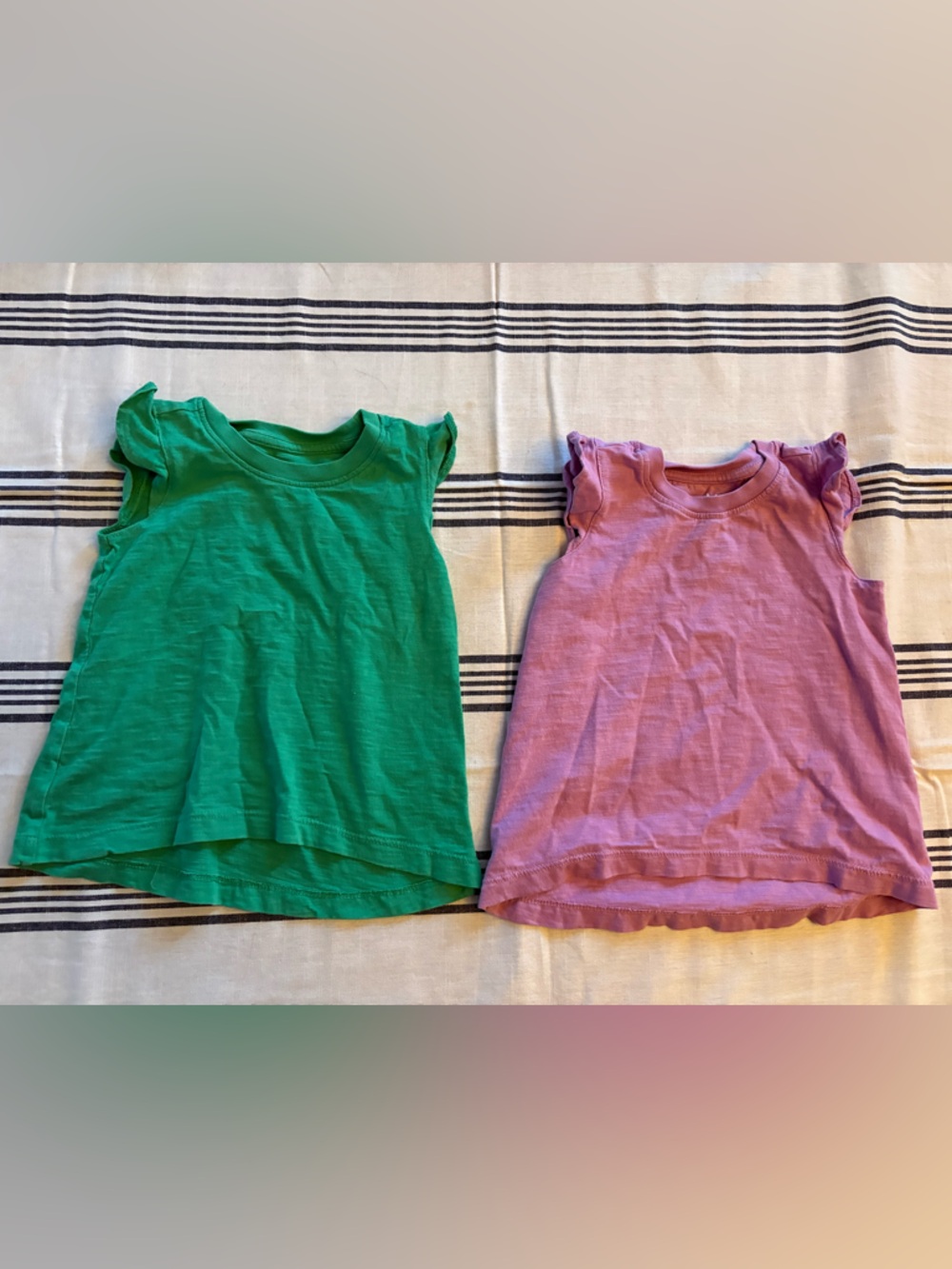 Primary Green & Purple Flutter Sleeve Tops